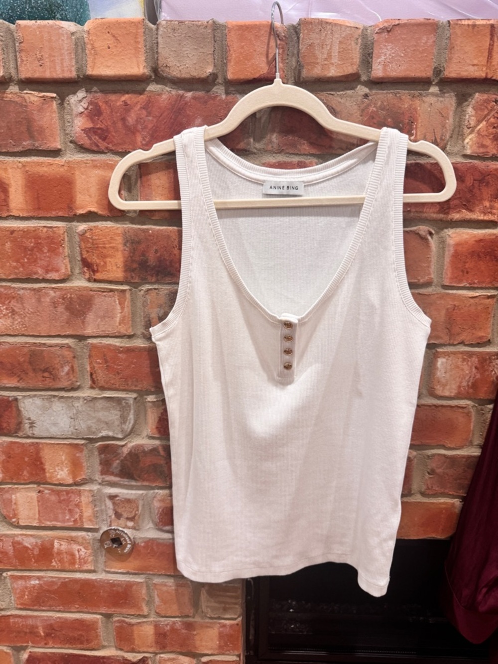 Anine Bing Alessia White Scoop Neck Tank Top with Button Detail - Ivory